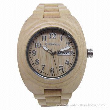Stylish Elegant Face Wooden Wristwatch with Beige Maple Case and Band, Japanese Quartz Movement, OEM